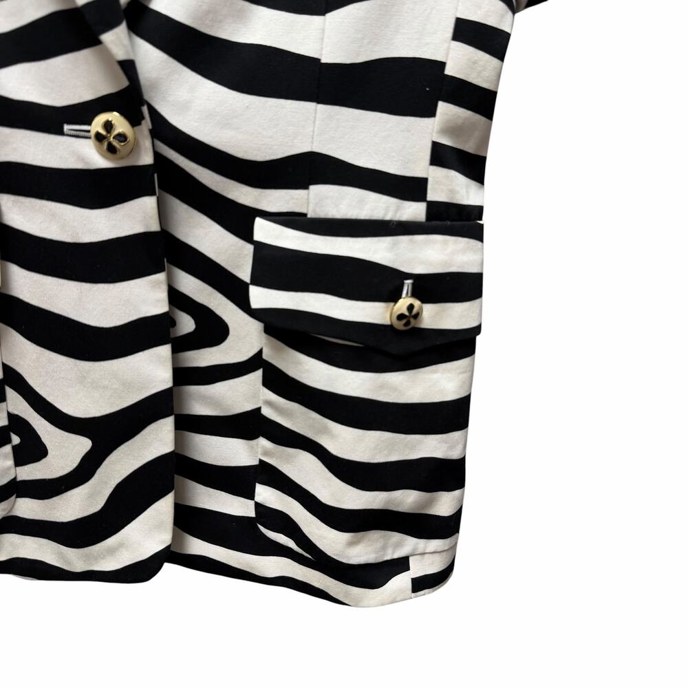 Vintage Escada Margaretha Ley Black White Zebra Print Short Sleeve Jacket US 8 - Picture 3 of 13